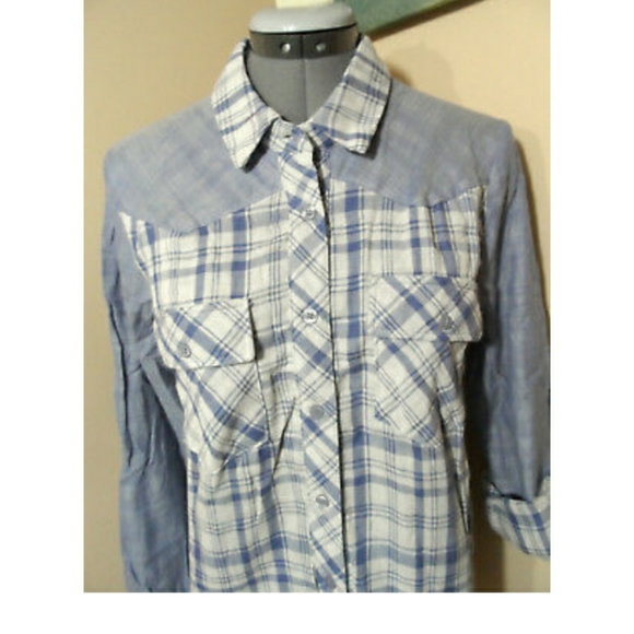 Nwt NAMELESS Plaid Gingham Button up Shirts Violet or Blue long sleeve Western - Picture 3 of 10